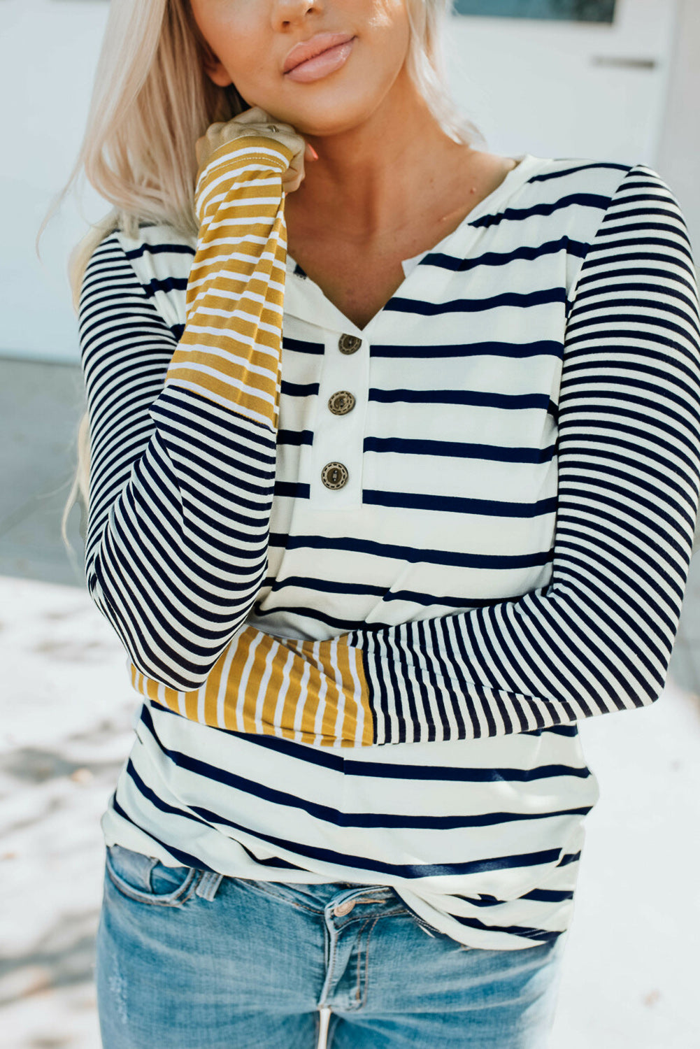 Striped Button Detail Top