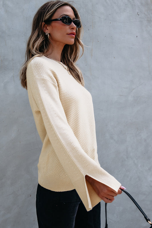 Textured Slit Sleeve Sweater