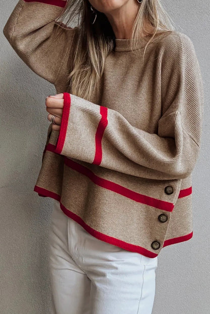 Red Contrast Trim Sweater