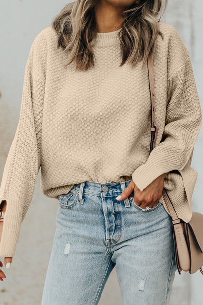 Textured Slit Sleeve Sweater