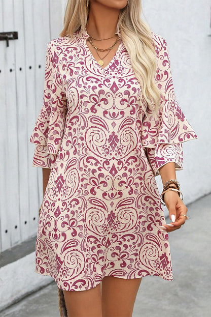 Paisley Print Dress | Ruffle Sleeves