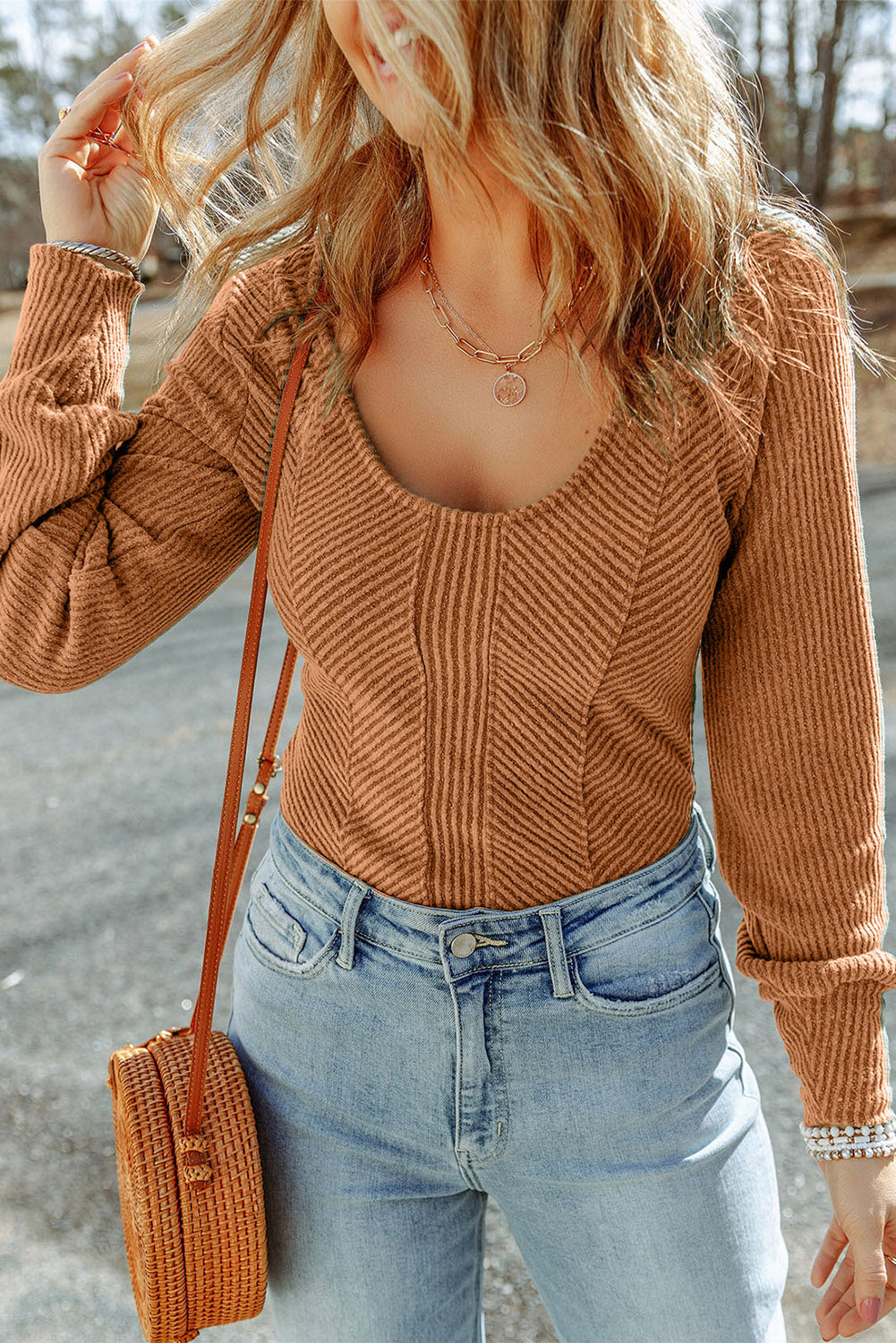 Camel Textured Knit Top