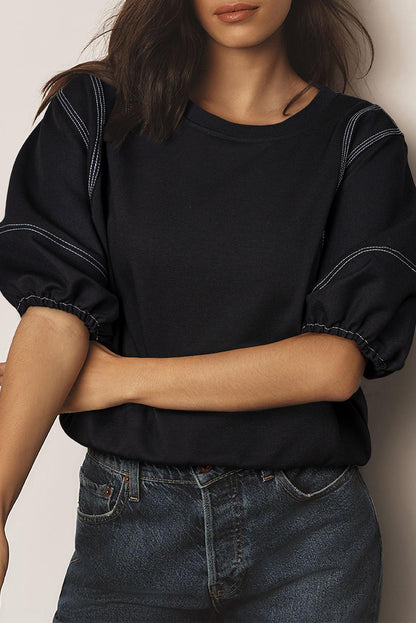 Puff Sleeve Sweatshirt | Delicate Stitching