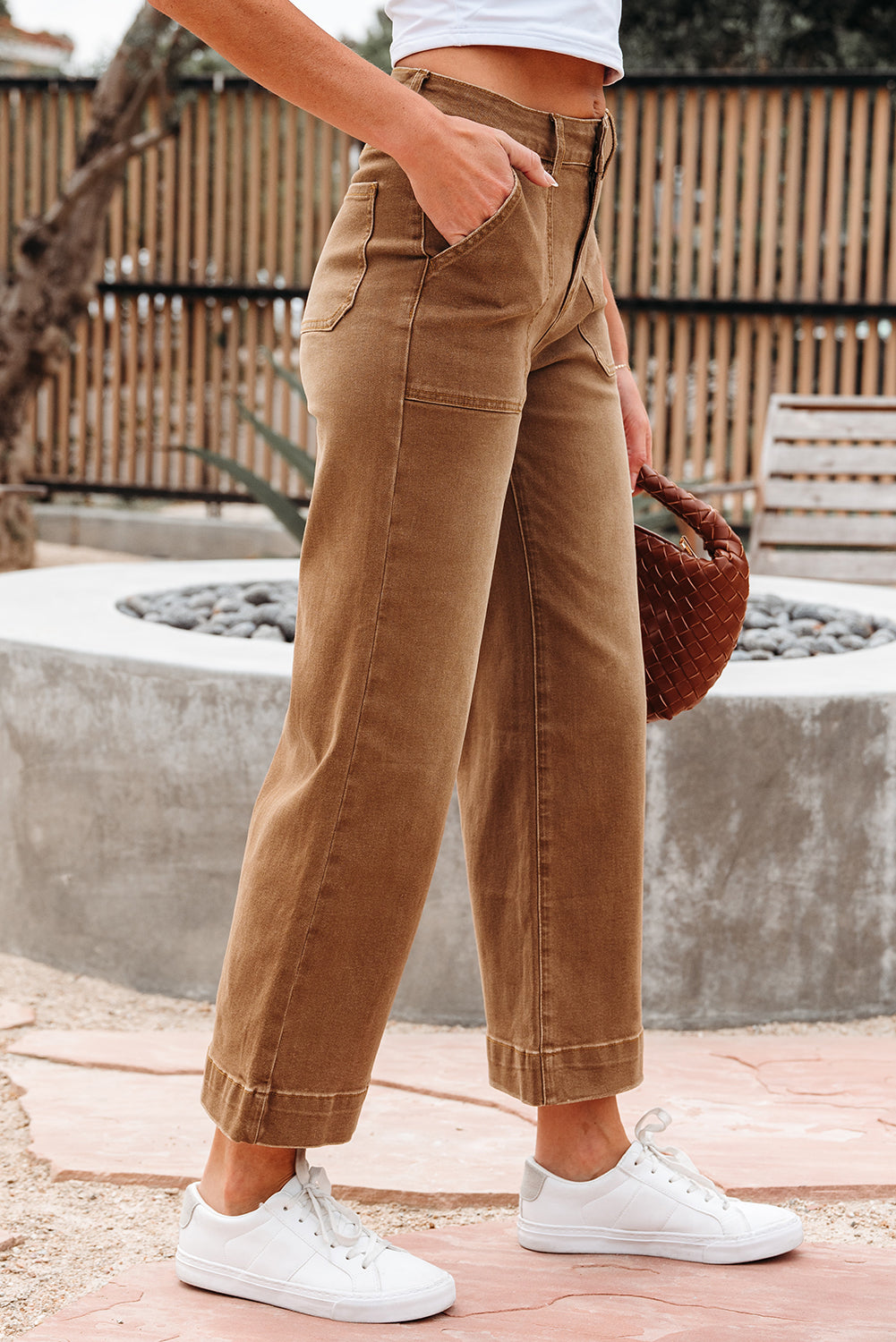 Camel Cropped Wide Leg Jeans