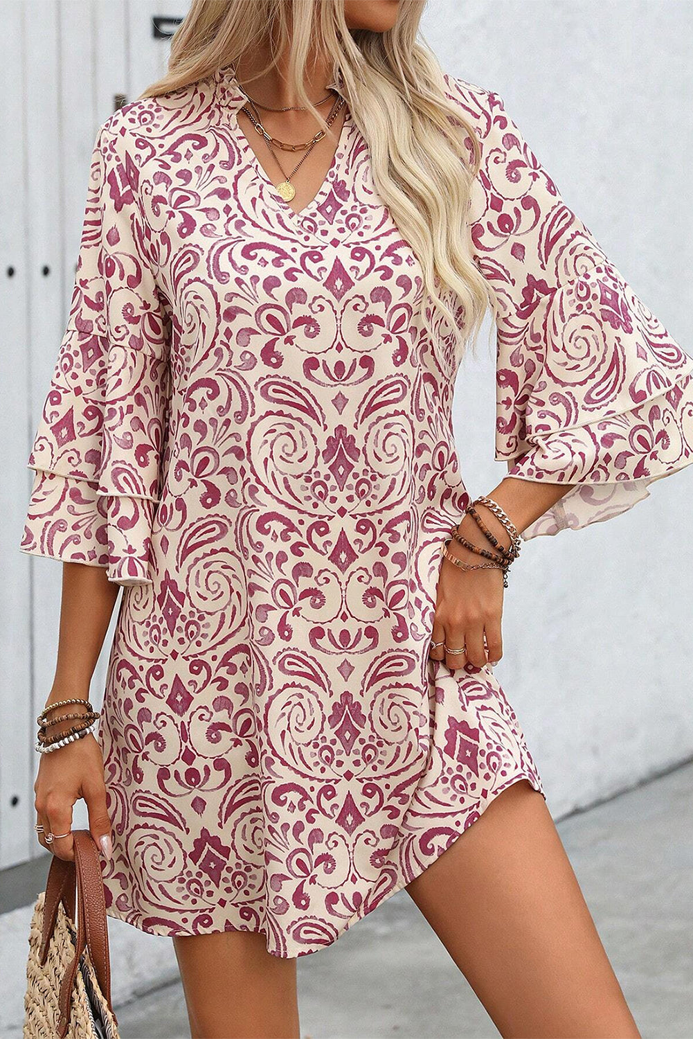 Paisley Print Dress | Ruffle Sleeves
