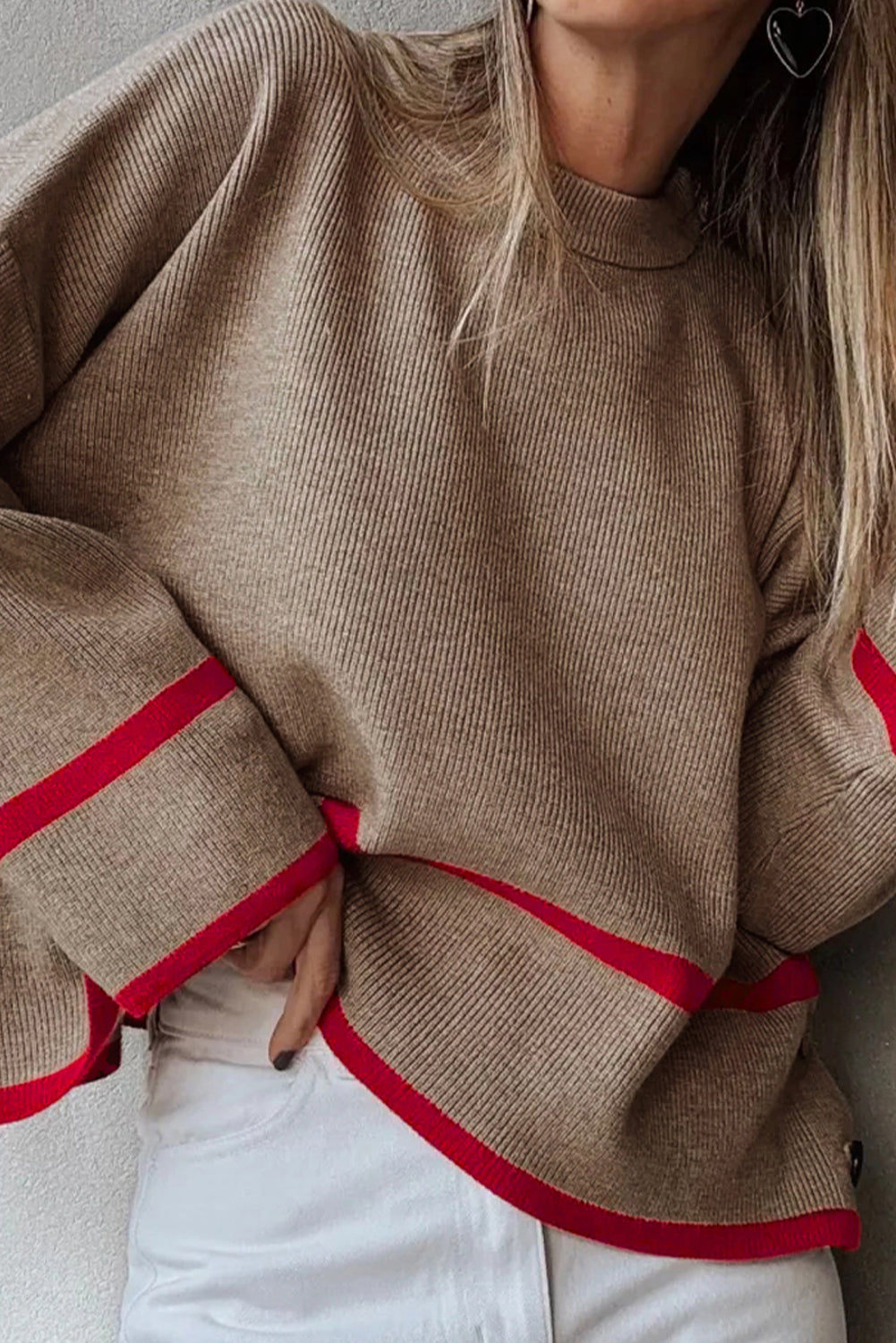 Red Contrast Trim Sweater