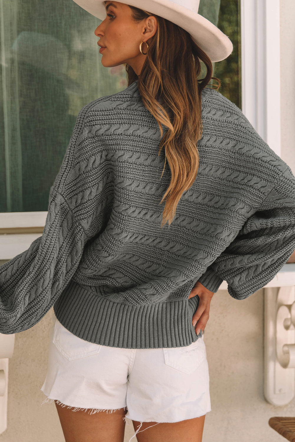 Cable Knit Sweater | Puff Sleeves