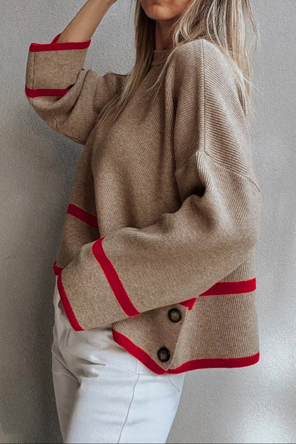 Red Contrast Trim Sweater