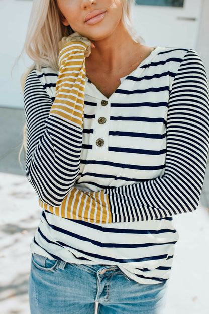 Striped Button Detail Top