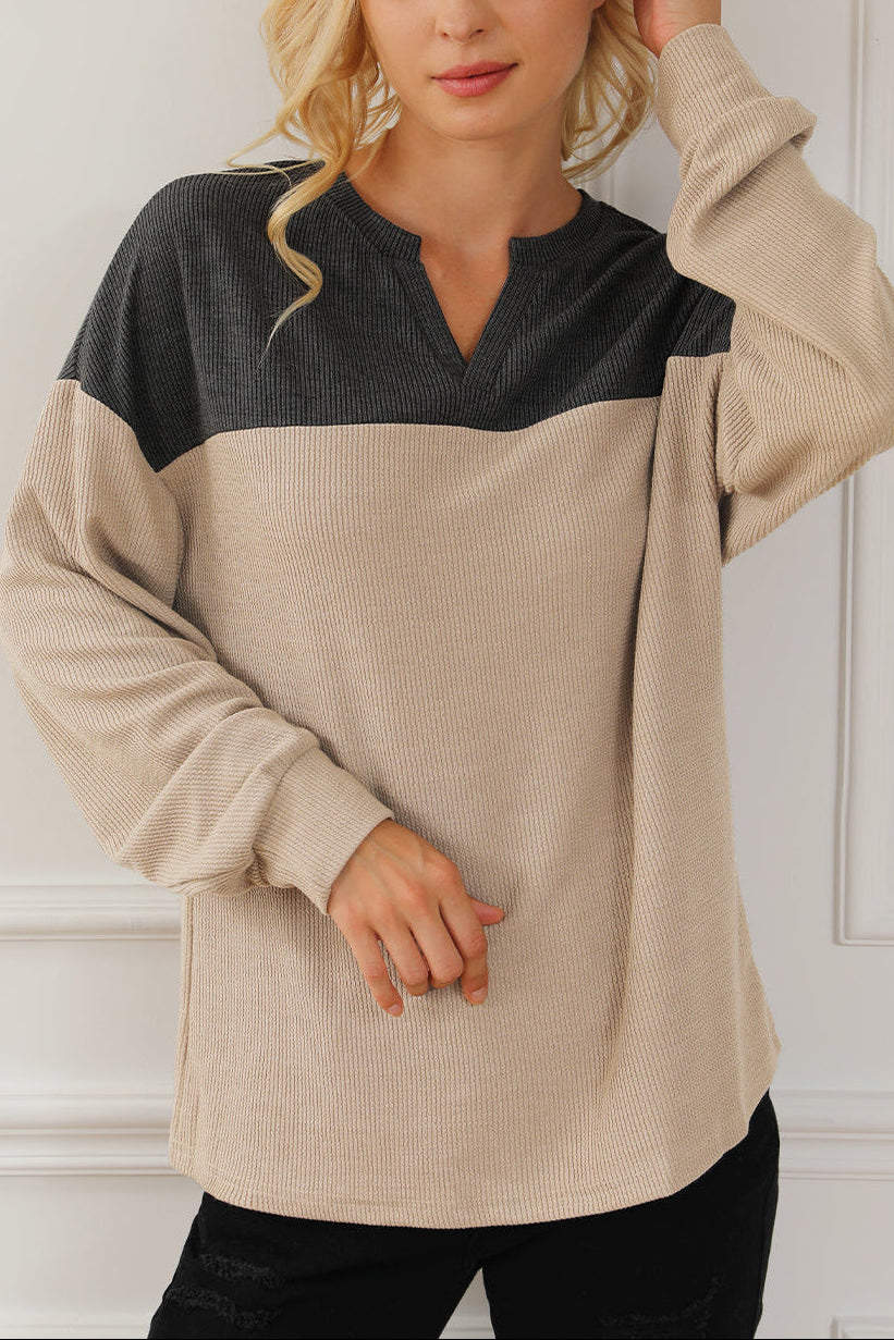 Colour Block Sweater | Notched Neck