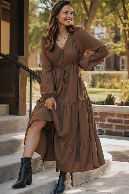 Tiered Long Sleeve Maxi Dress