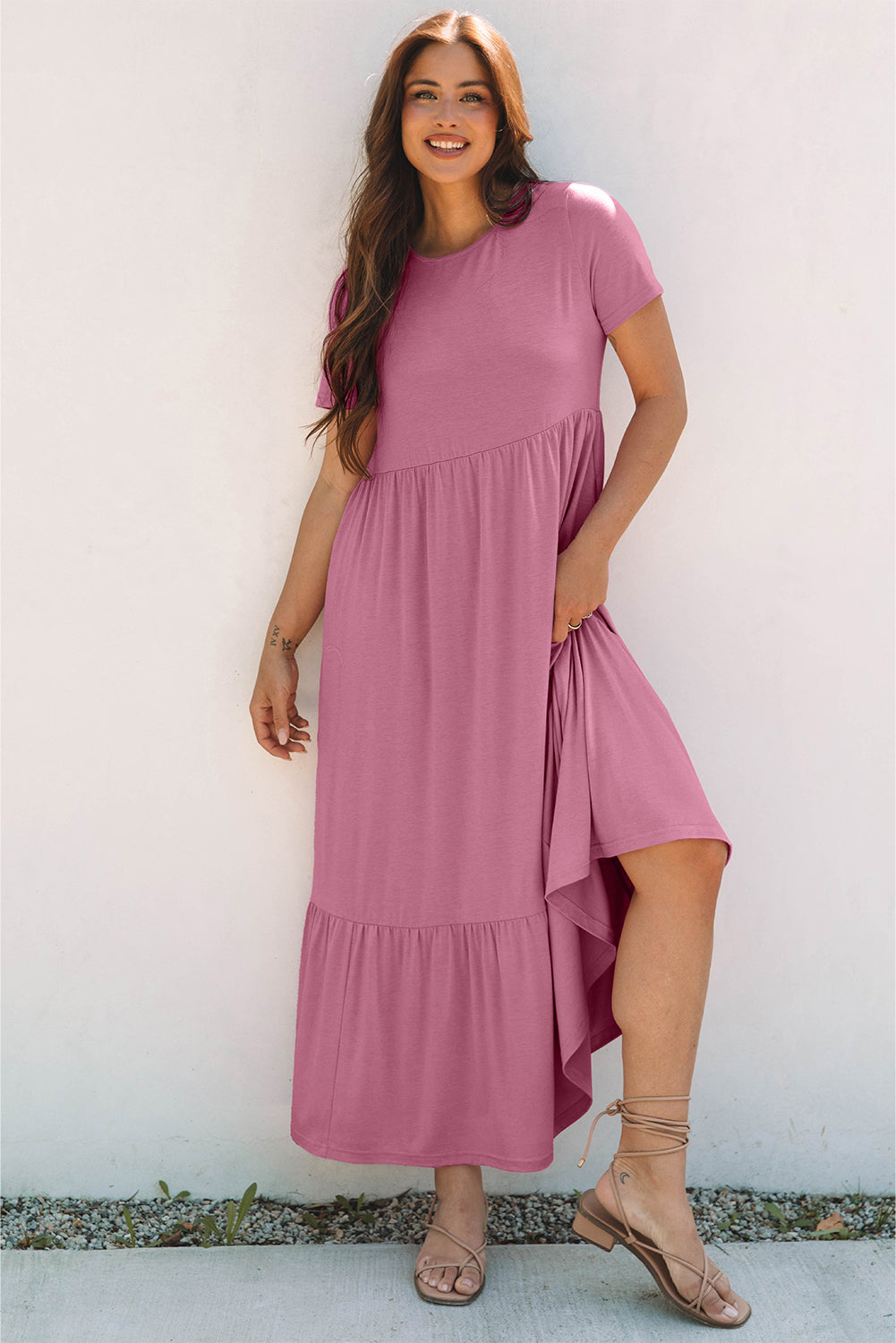 Short Sleeve Tiered Maxi Dress