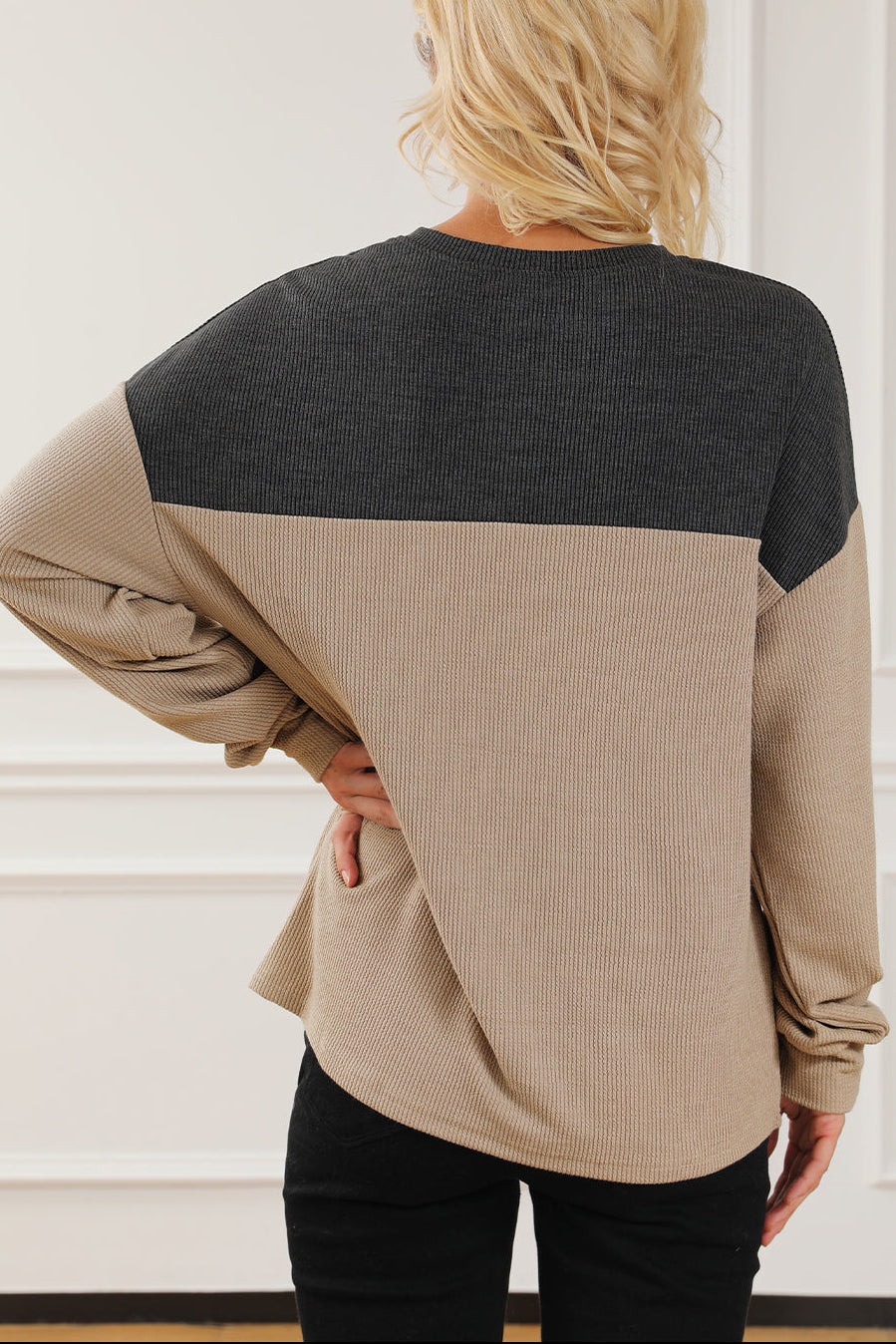 Colour Block Sweater | Notched Neck