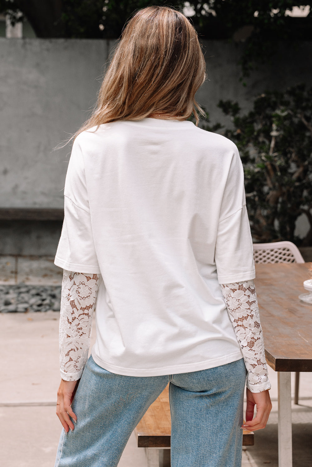 Contrast Lace Sleeve Top