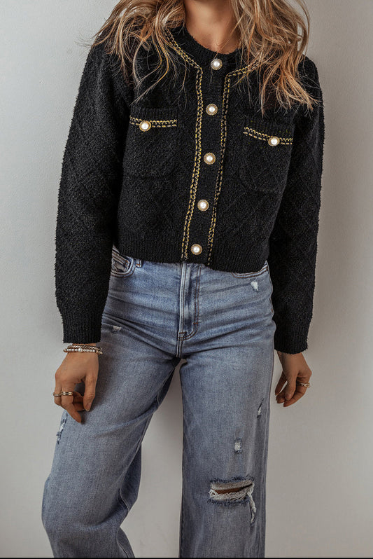 Textured Cardigan | Pearl Button