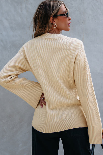 Textured Slit Sleeve Sweater