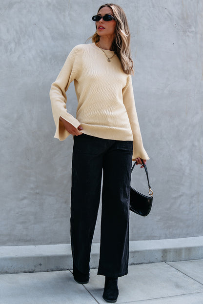 Textured Slit Sleeve Sweater