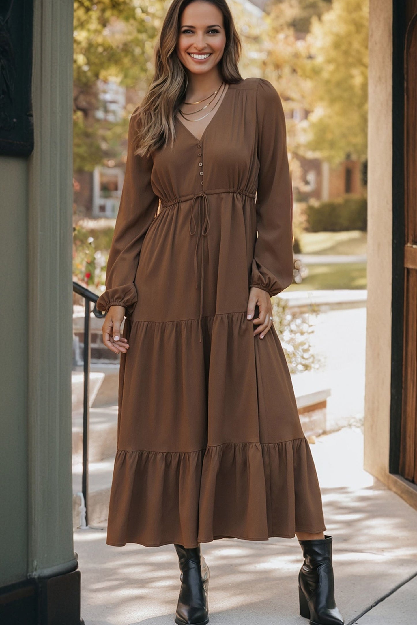 Tiered Long Sleeve Maxi Dress