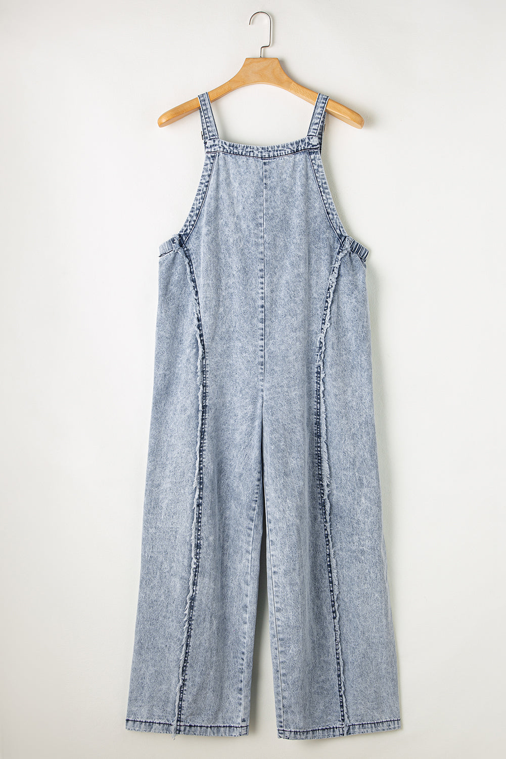 Denim Wide Leg Jumpsuit | Exposed Seam Detailing