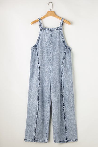 Denim Wide Leg Jumpsuit | Exposed Seam Detailing