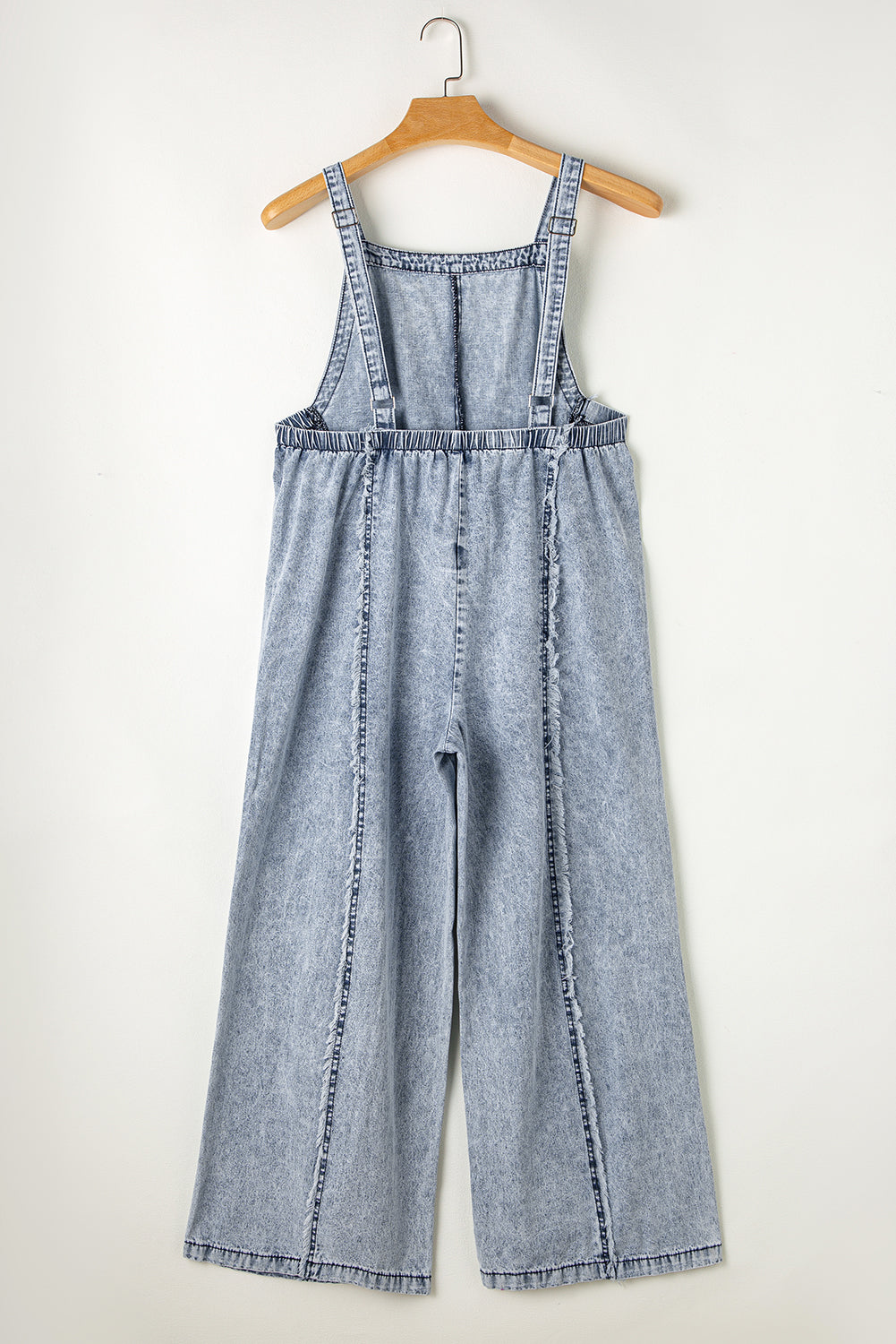 Denim Wide Leg Jumpsuit | Exposed Seam Detailing