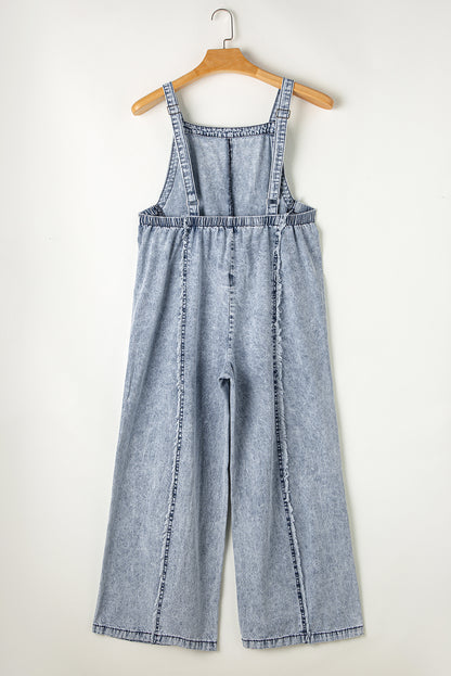 Denim Wide Leg Jumpsuit | Exposed Seam Detailing