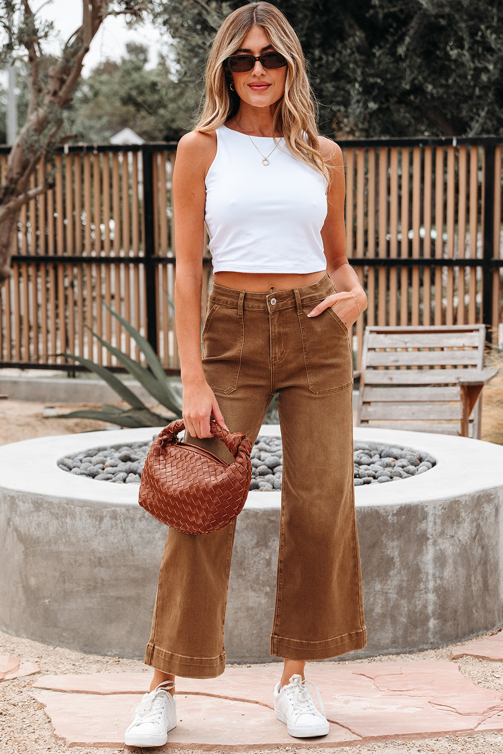 Camel Cropped Wide Leg Jeans