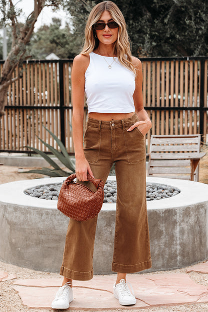 Camel Cropped Wide Leg Jeans
