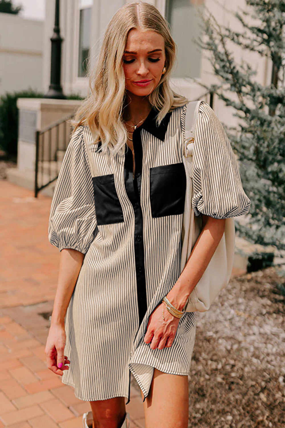 Striped Shirt Dress | Contrast Detail