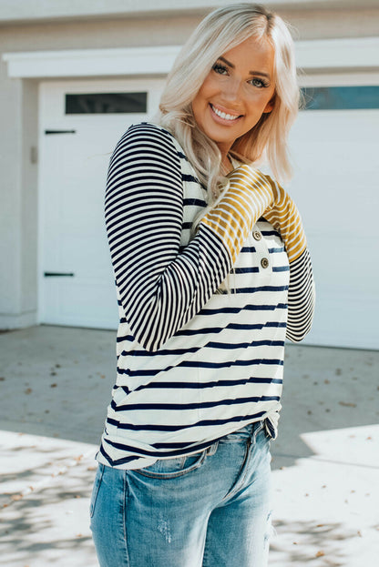 Striped Button Detail Top