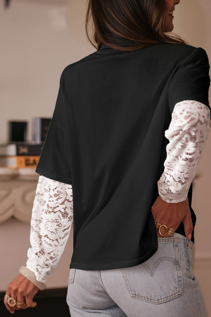 Contrast Lace Sleeve Top