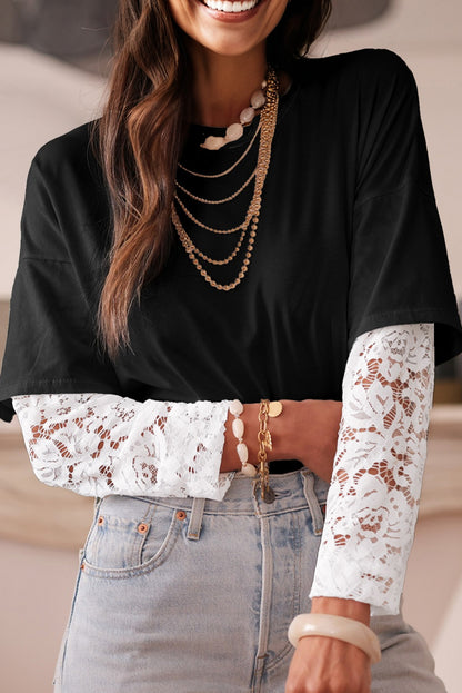Contrast Lace Sleeve Top