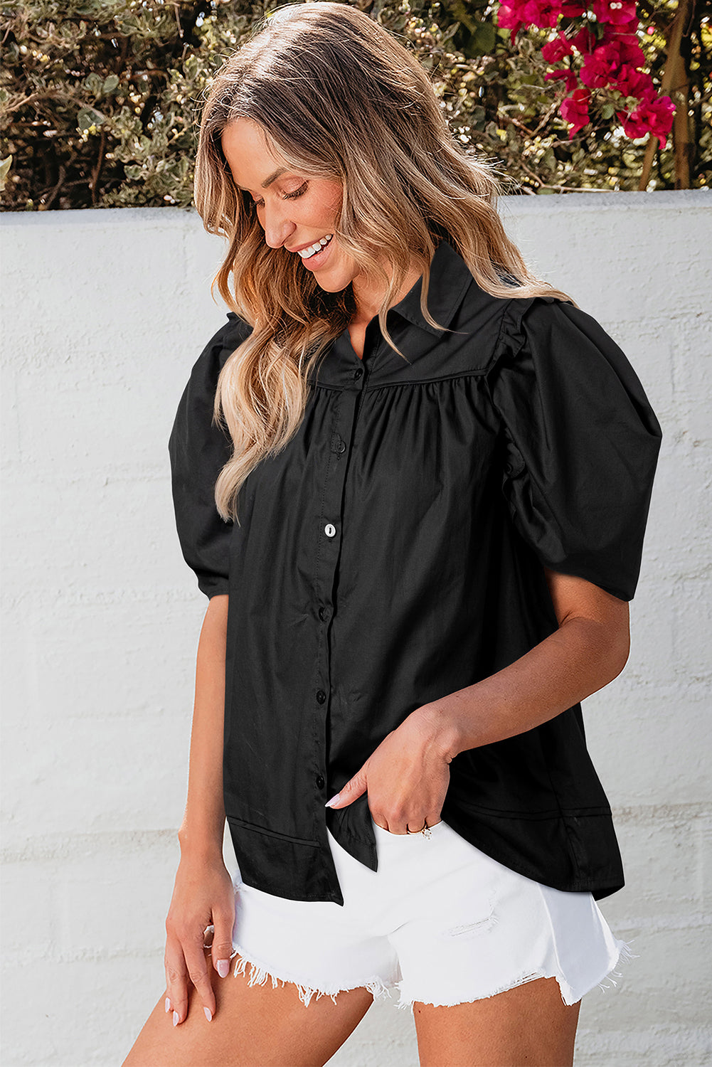 Short Sleeve Puff Blouse