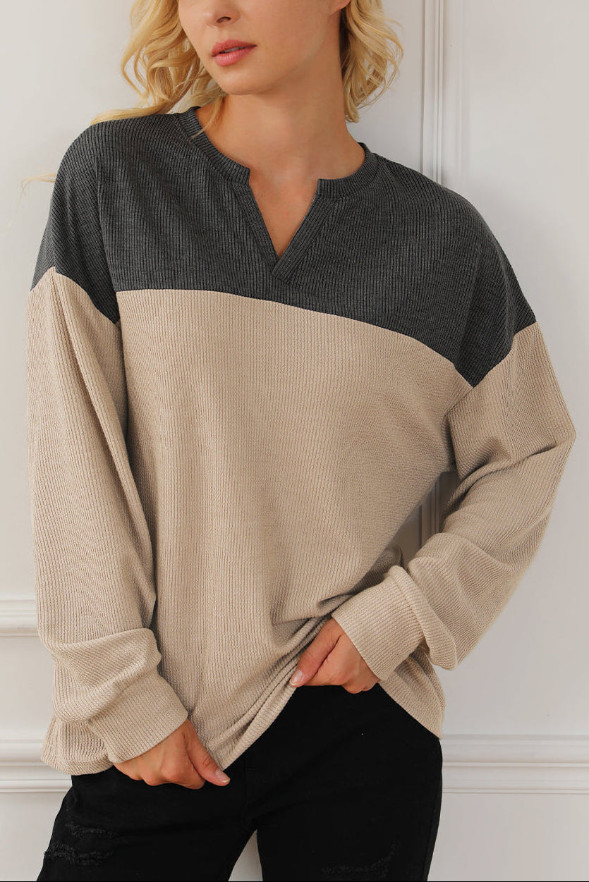 Colour Block Sweater | Notched Neck