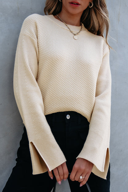 Textured Slit Sleeve Sweater