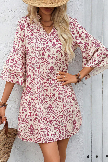Paisley Print Dress | Ruffle Sleeves