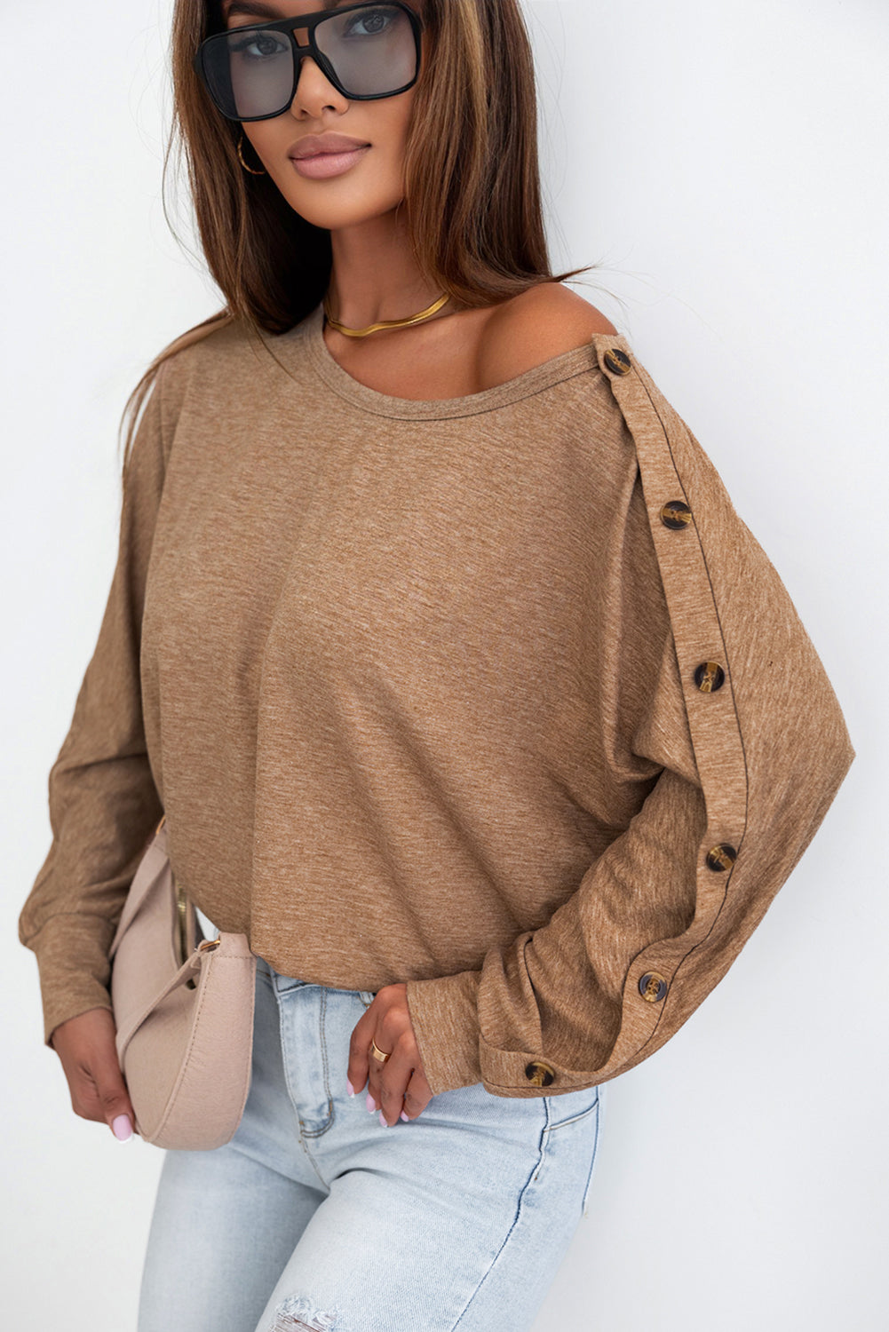 Camel Button Detail Top