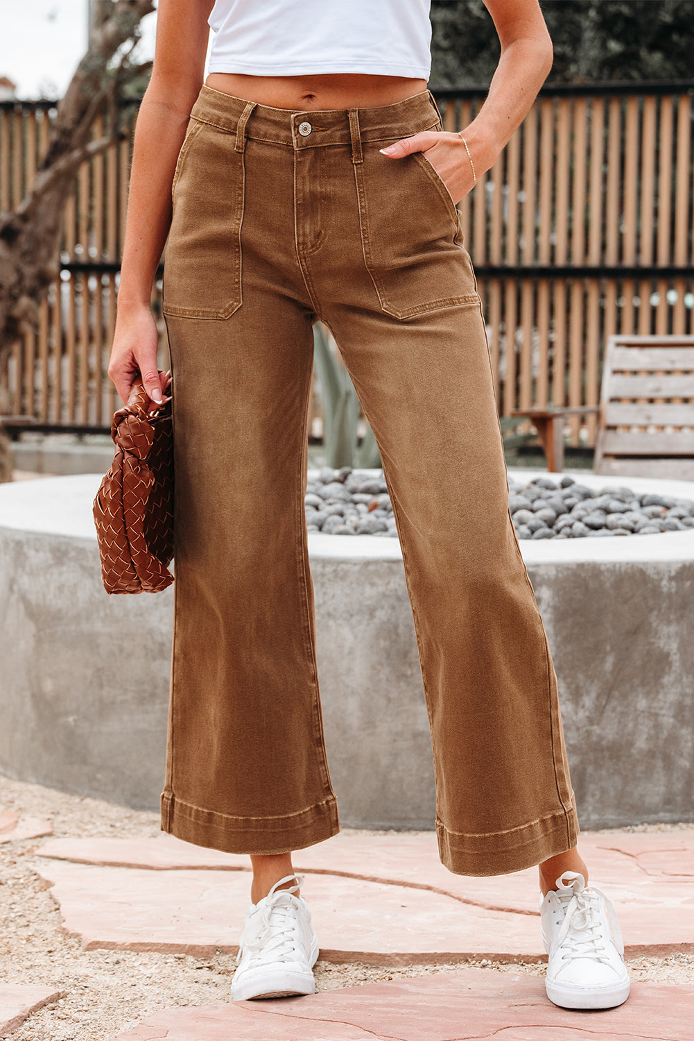 Camel Cropped Wide Leg Jeans