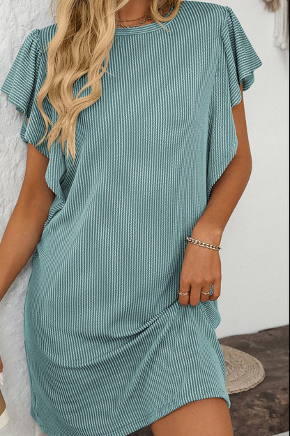 Corded Ribbed Dress | Ruffle Detail