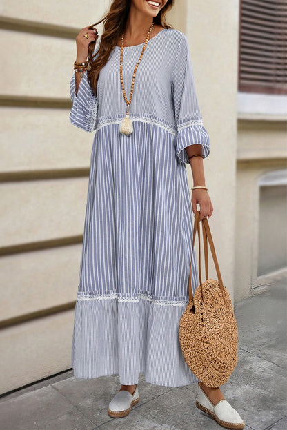 Striped Maxi Dress | Lace Trim