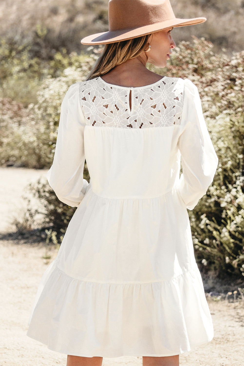 Lace Yoke Tiered Dress