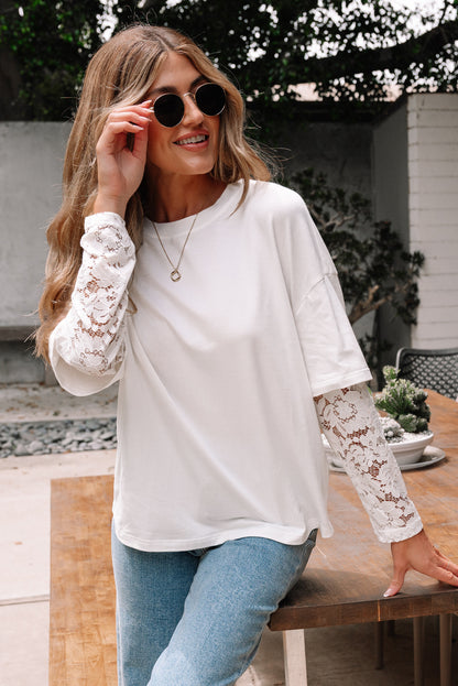 Contrast Lace Sleeve Top
