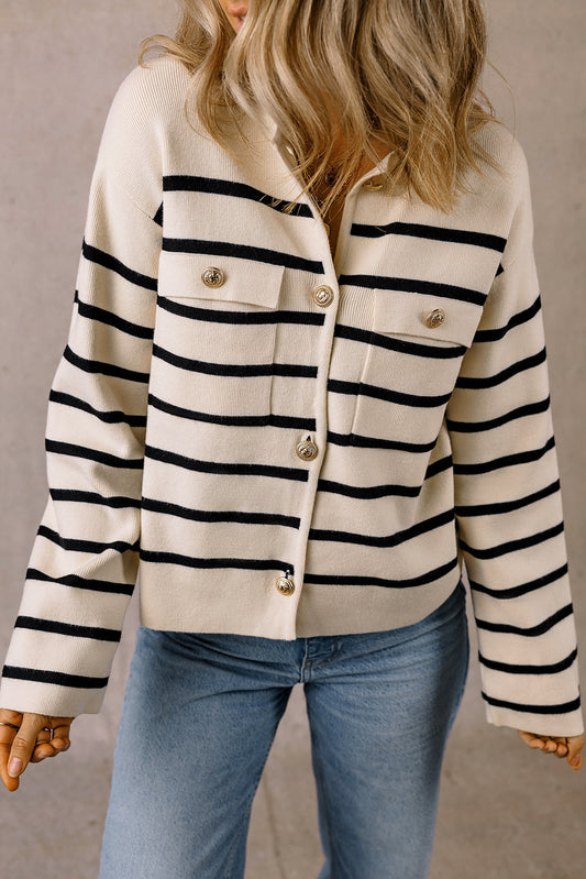 Striped Cardigan | Button Detailing