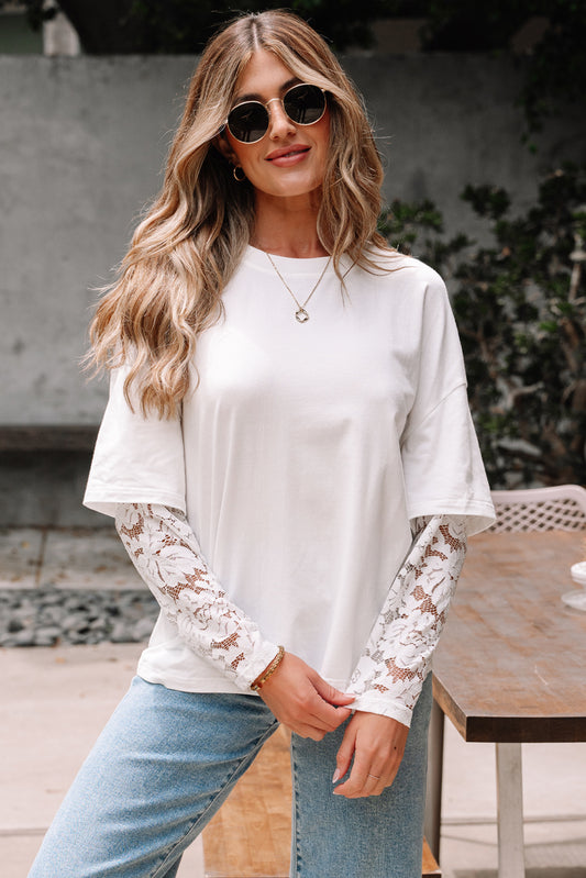 Contrast Lace Sleeve Top