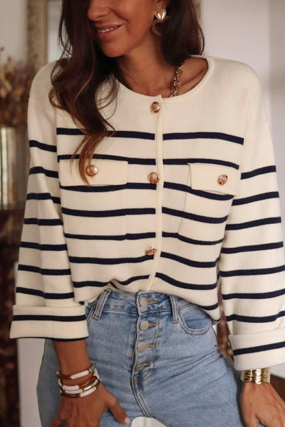 Striped Cardigan | Button Detailing